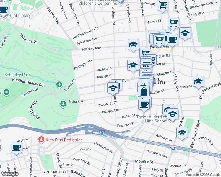 map of restaurants, bars, coffee shops, grocery stores, and more near in Pittsburgh