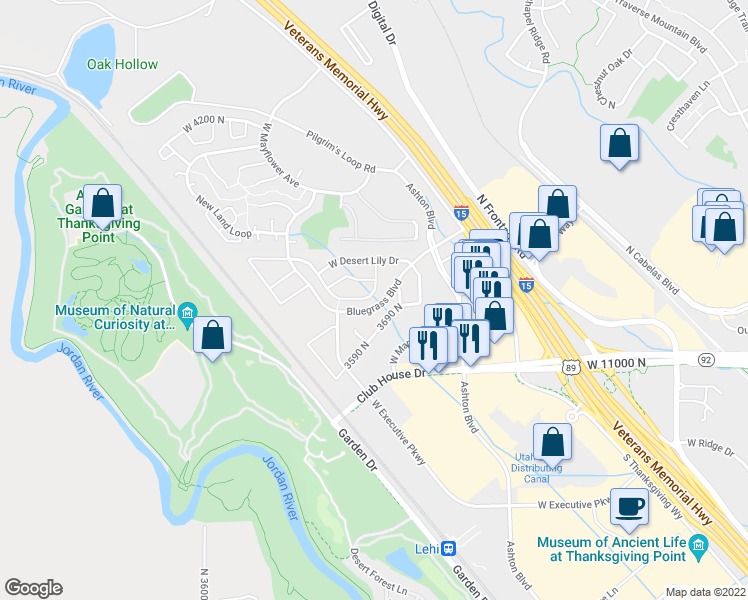 map of restaurants, bars, coffee shops, grocery stores, and more near 3139 West Prairie Grass Drive in Lehi