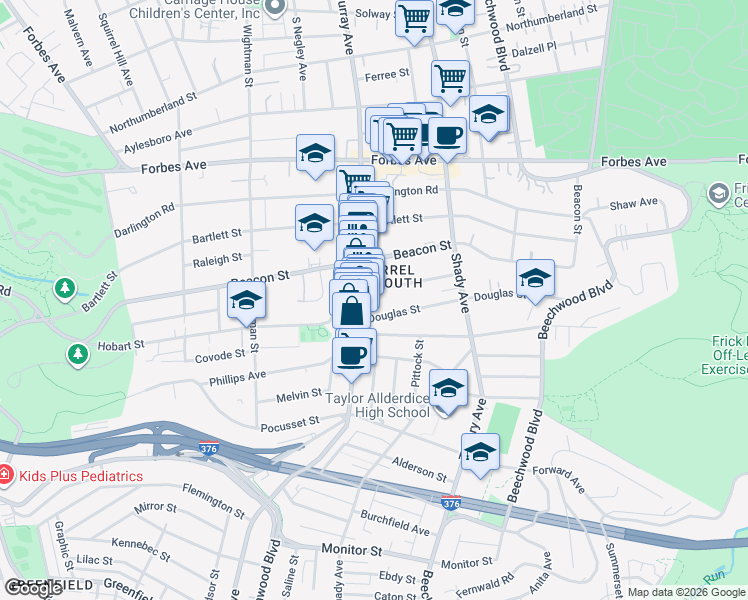 map of restaurants, bars, coffee shops, grocery stores, and more near 2024 Murray Avenue in Pittsburgh