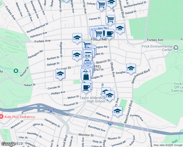 map of restaurants, bars, coffee shops, grocery stores, and more near 2024 Murray Avenue in Pittsburgh