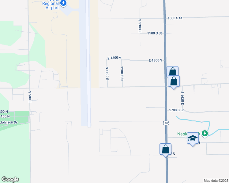 map of restaurants, bars, coffee shops, grocery stores, and more near 1120 East 1500 South in Vernal