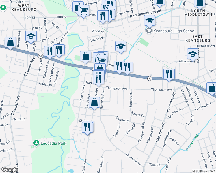 map of restaurants, bars, coffee shops, grocery stores, and more near 16 Argonne Place in North Middletown