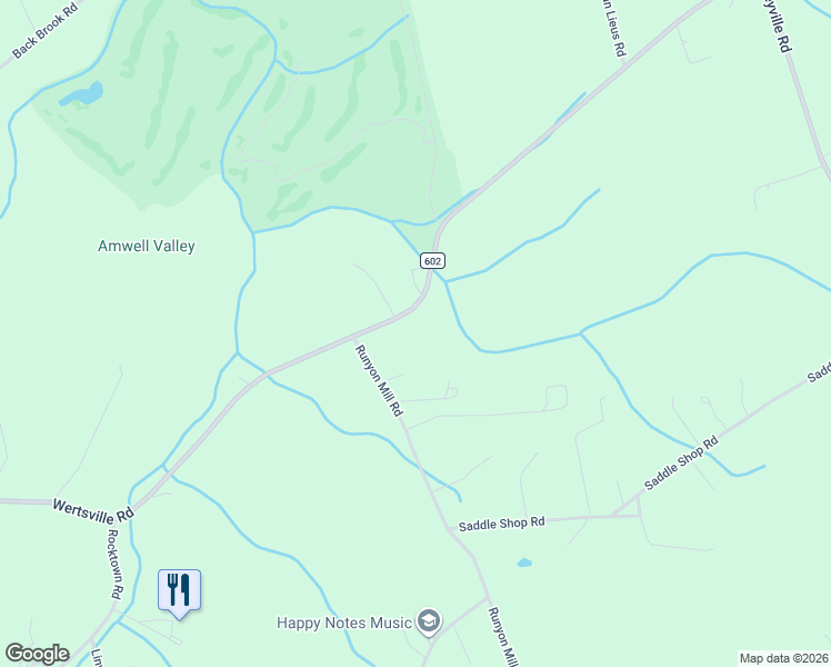 map of restaurants, bars, coffee shops, grocery stores, and more near 190 Wertsville Road in East Amwell Township
