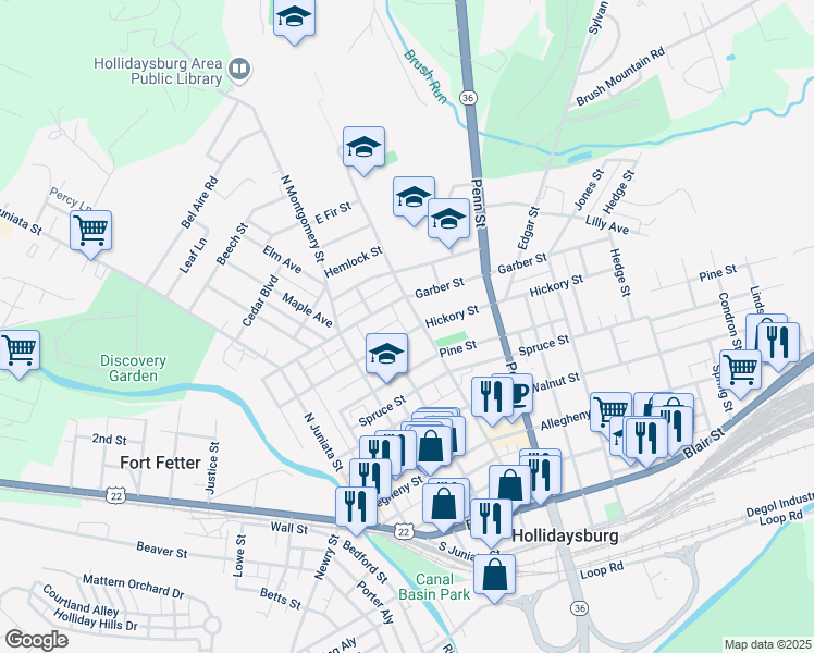 map of restaurants, bars, coffee shops, grocery stores, and more near 810 Union Street in Hollidaysburg