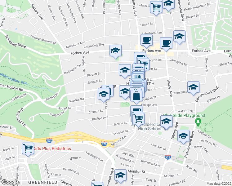 map of restaurants, bars, coffee shops, grocery stores, and more near 5640 Beacon Street in Pittsburgh