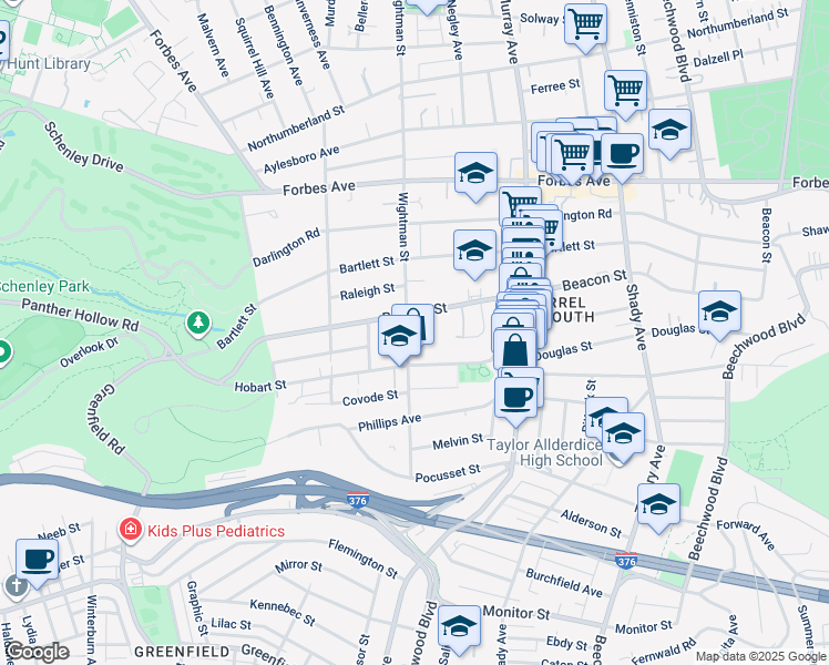map of restaurants, bars, coffee shops, grocery stores, and more near in Pittsburgh