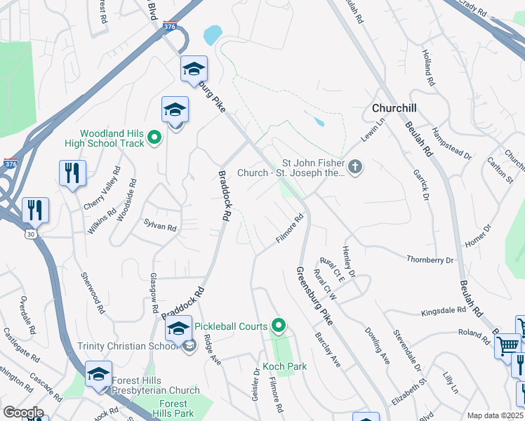 map of restaurants, bars, coffee shops, grocery stores, and more near 4 Henley Lane in Pittsburgh