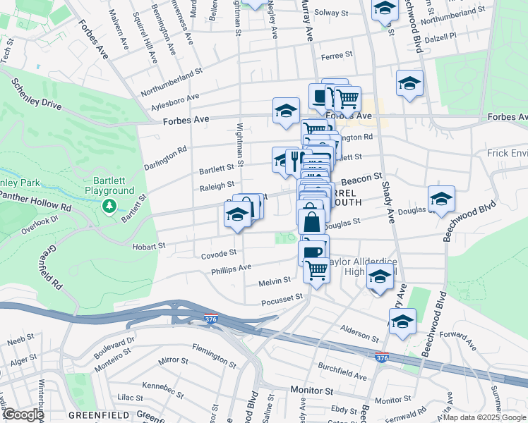 map of restaurants, bars, coffee shops, grocery stores, and more near 5640 Beacon Street in Pittsburgh