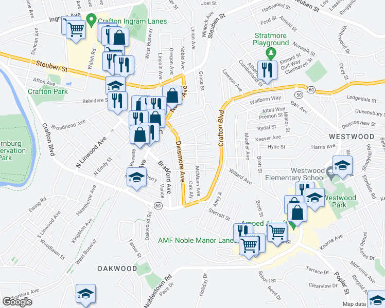 map of restaurants, bars, coffee shops, grocery stores, and more near 76 Haldane Street in Pittsburgh