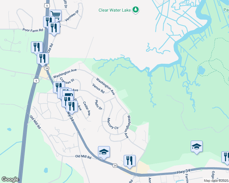 map of restaurants, bars, coffee shops, grocery stores, and more near 84 Washington Avenue in South Amboy