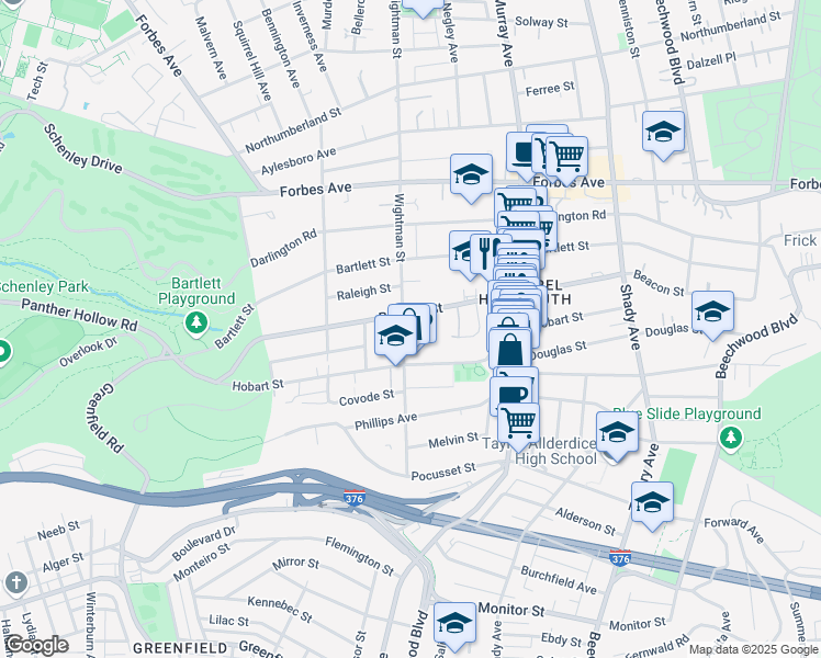 map of restaurants, bars, coffee shops, grocery stores, and more near in Pittsburgh