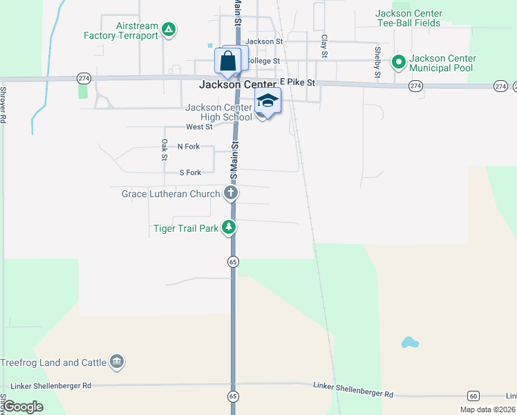map of restaurants, bars, coffee shops, grocery stores, and more near 208 Cole Street in Jackson Center