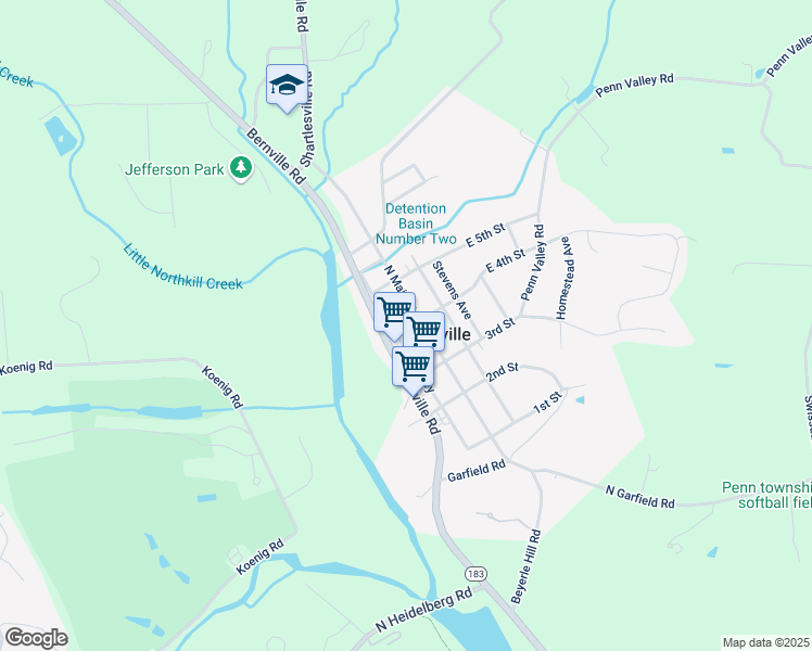 map of restaurants, bars, coffee shops, grocery stores, and more near 404 North Main Street in Bernville