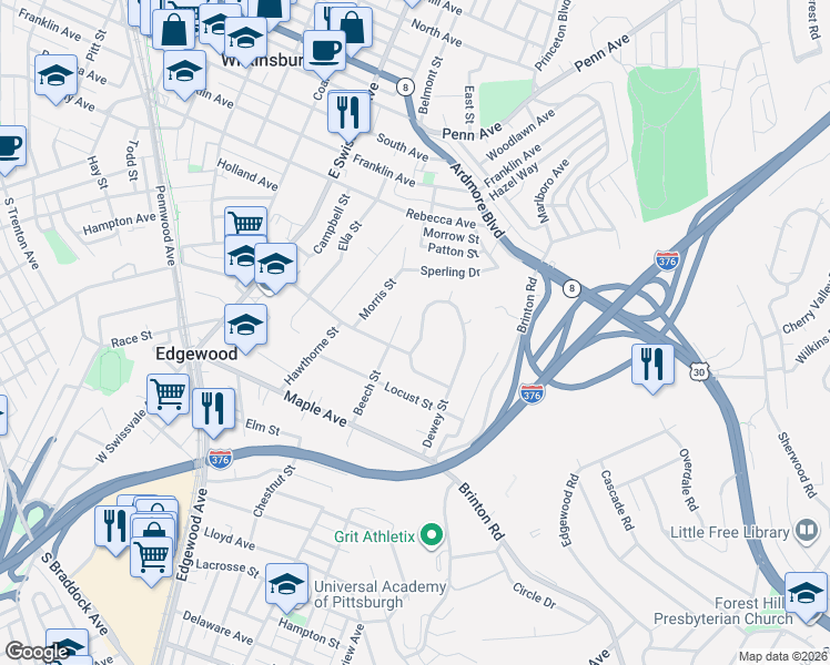 map of restaurants, bars, coffee shops, grocery stores, and more near 316 Beech Street in Pittsburgh