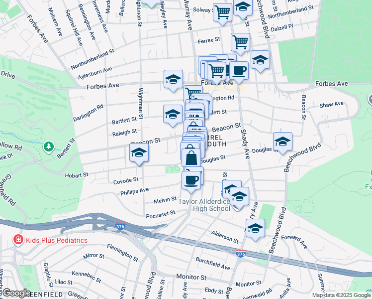 map of restaurants, bars, coffee shops, grocery stores, and more near 5728 Munhall Road in Pittsburgh