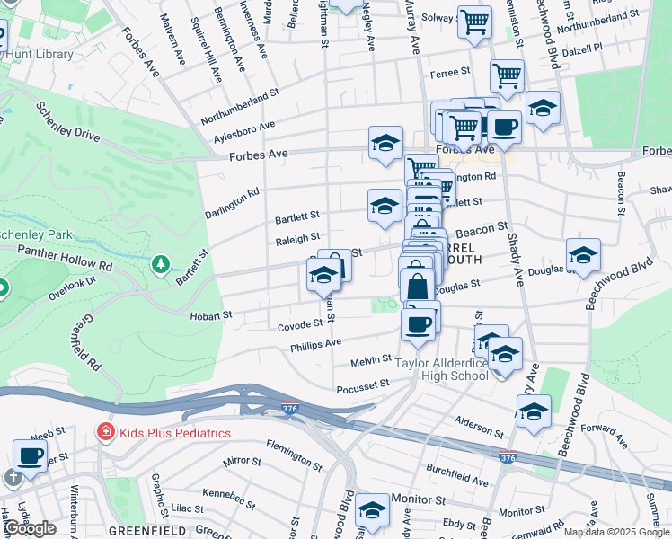 map of restaurants, bars, coffee shops, grocery stores, and more near in Pittsburgh