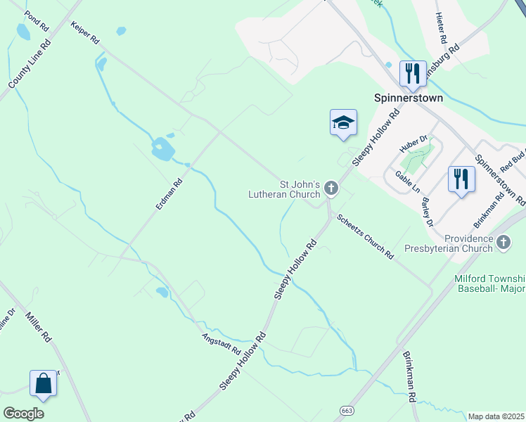 map of restaurants, bars, coffee shops, grocery stores, and more near 2125 Keiper Road in Quakertown