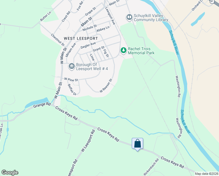 map of restaurants, bars, coffee shops, grocery stores, and more near 526 West Reeser Street in Leesport