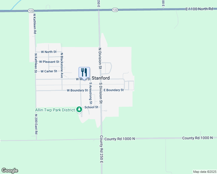 map of restaurants, bars, coffee shops, grocery stores, and more near 103 Boundary Street in Stanford