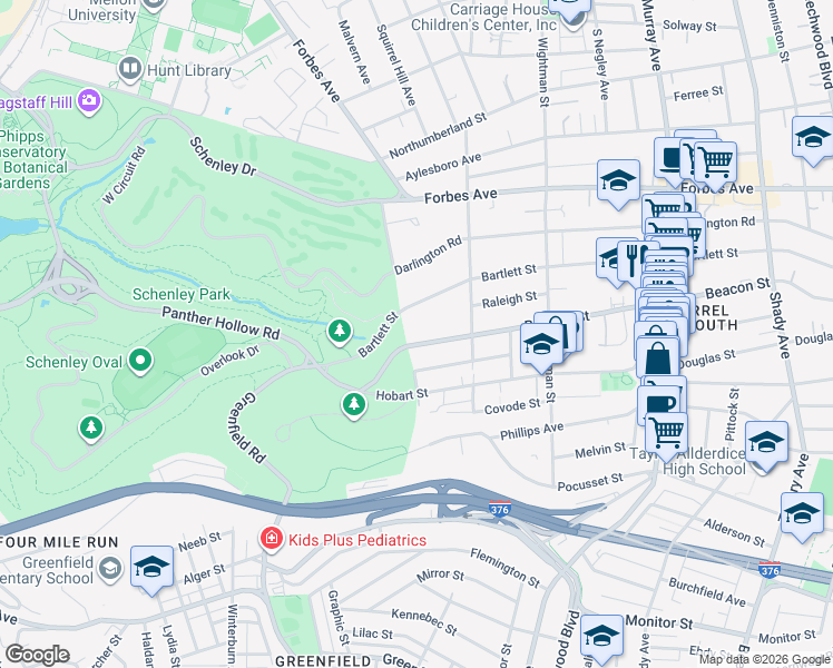 map of restaurants, bars, coffee shops, grocery stores, and more near 5427 Beacon Street in Pittsburgh
