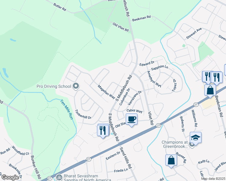 map of restaurants, bars, coffee shops, grocery stores, and more near 9 Balboa Lane in Franklin Township