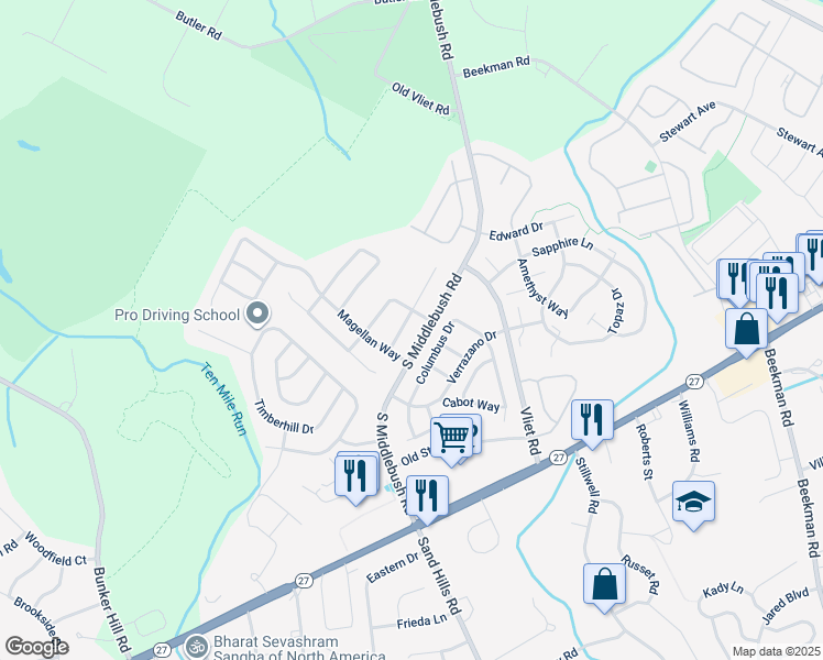map of restaurants, bars, coffee shops, grocery stores, and more near 28 Balboa Lane in Franklin Township