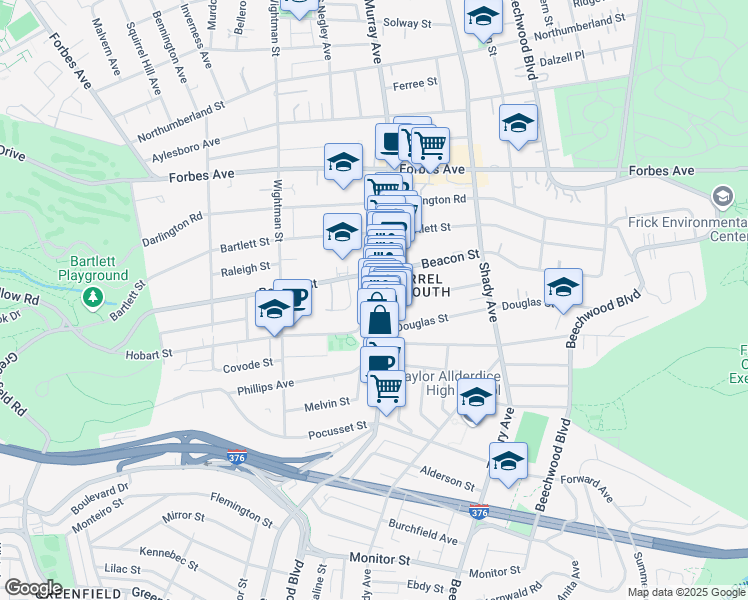 map of restaurants, bars, coffee shops, grocery stores, and more near 2024 Murray Avenue in Pittsburgh