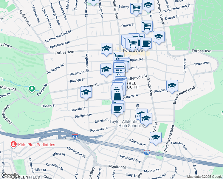 map of restaurants, bars, coffee shops, grocery stores, and more near 5728 Munhall Road in Pittsburgh