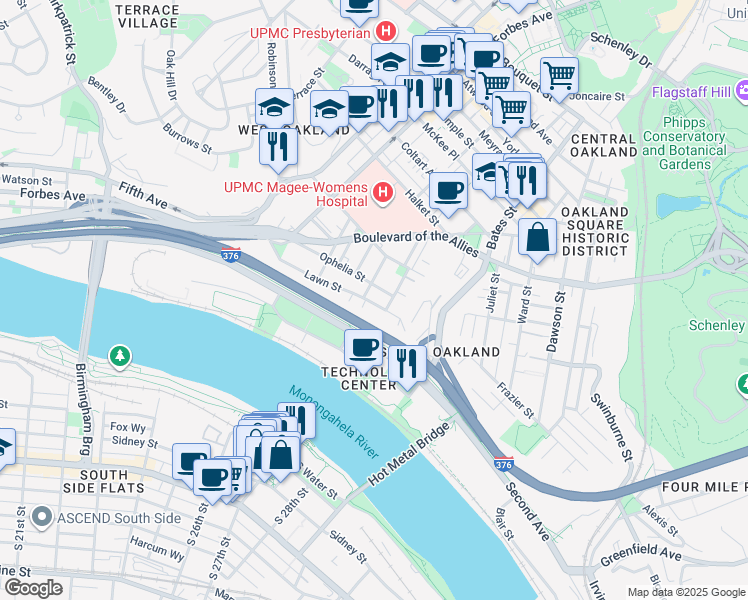 map of restaurants, bars, coffee shops, grocery stores, and more near 3101 Kennett Square in Pittsburgh