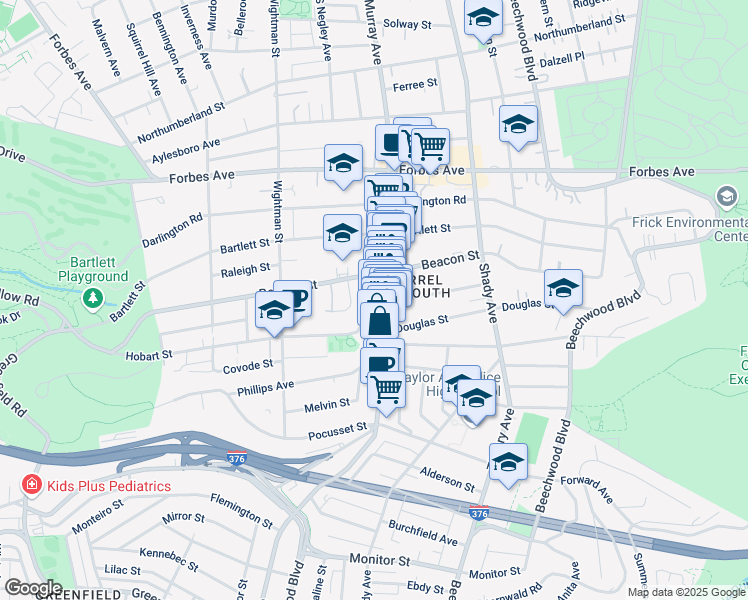 map of restaurants, bars, coffee shops, grocery stores, and more near 5737 Hobart Street in Pittsburgh