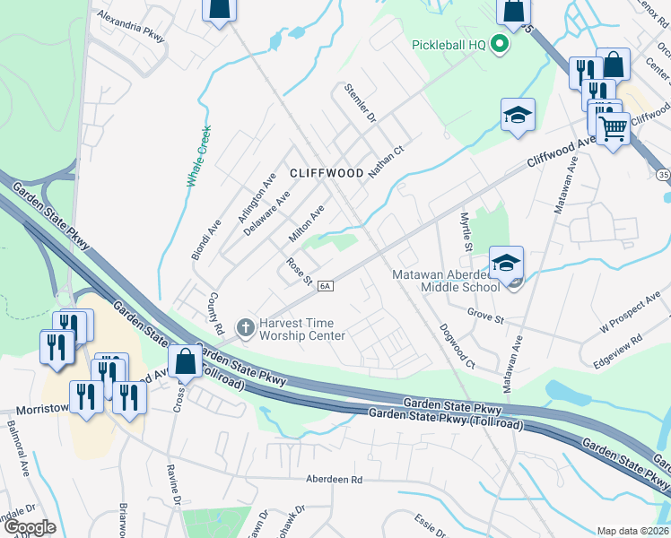 map of restaurants, bars, coffee shops, grocery stores, and more near 190 Cliffwood Avenue West in Monmouth County