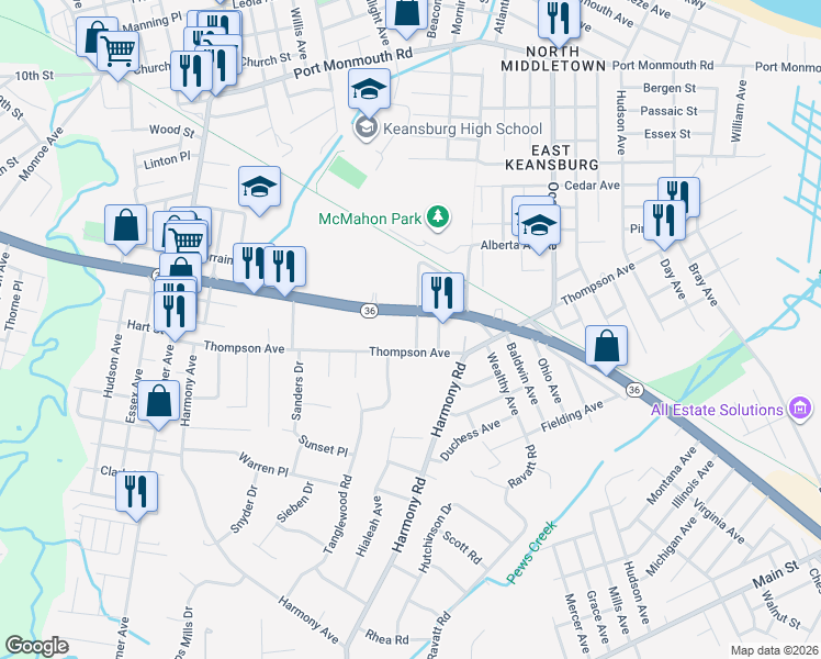map of restaurants, bars, coffee shops, grocery stores, and more near 28 Grove Street in Monmouth County