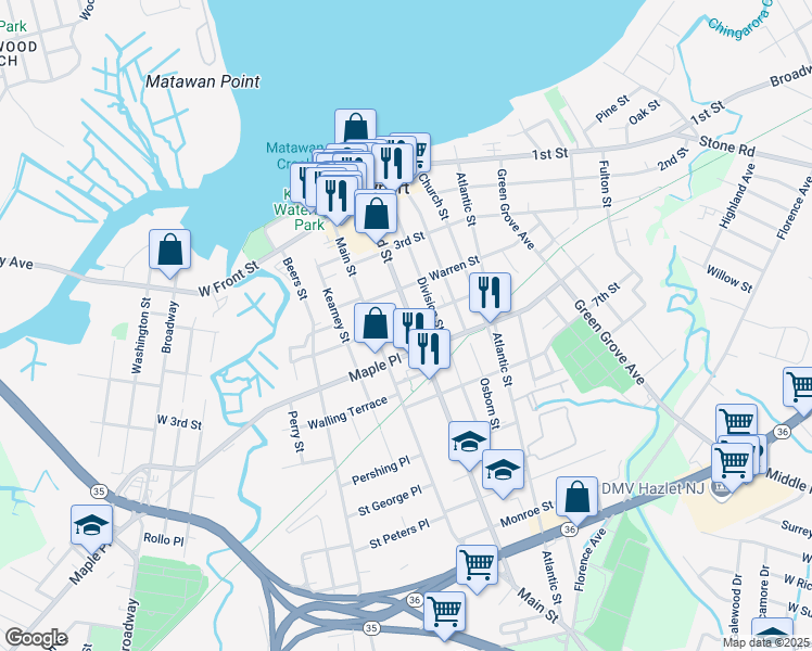 map of restaurants, bars, coffee shops, grocery stores, and more near 178 Broad Street in Keyport