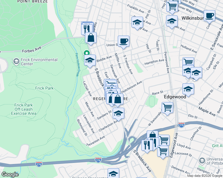 map of restaurants, bars, coffee shops, grocery stores, and more near 1009 South Braddock Avenue in Pittsburgh