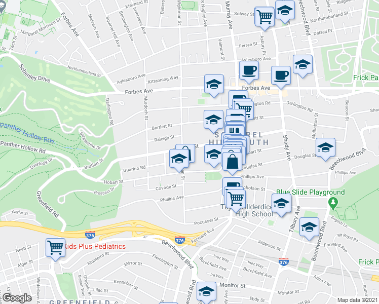 map of restaurants, bars, coffee shops, grocery stores, and more near in Pittsburgh