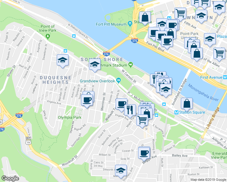 map of restaurants, bars, coffee shops, grocery stores, and more near 403 Grandview Avenue in Pittsburgh