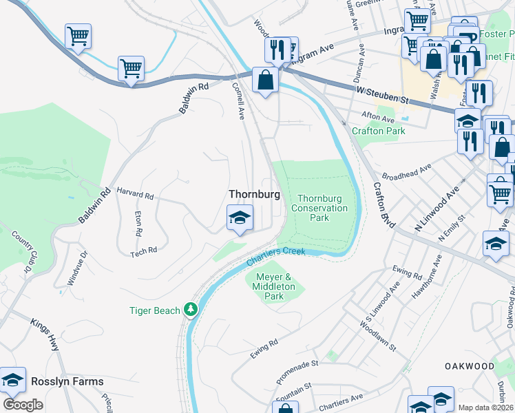 map of restaurants, bars, coffee shops, grocery stores, and more near in Thornburg