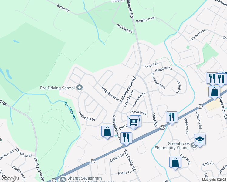 map of restaurants, bars, coffee shops, grocery stores, and more near 10 Desoto Drive in Franklin Township