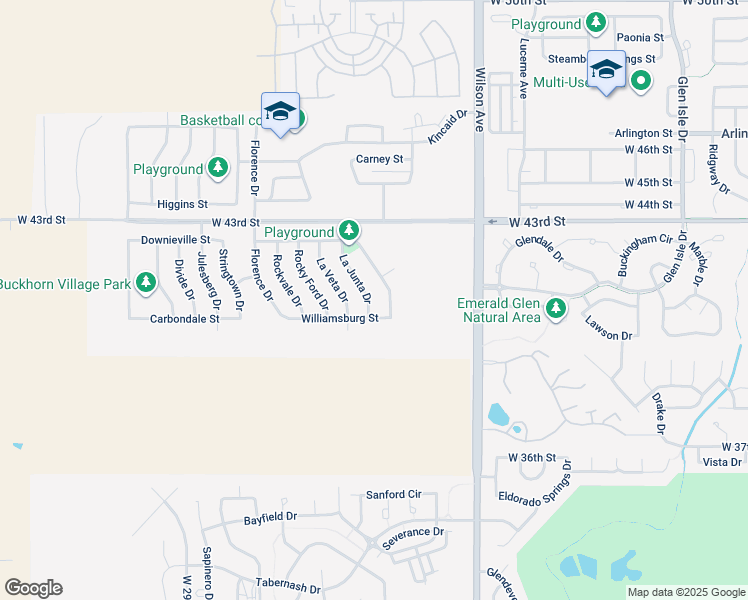 map of restaurants, bars, coffee shops, grocery stores, and more near 4050 La Junta Drive in Loveland
