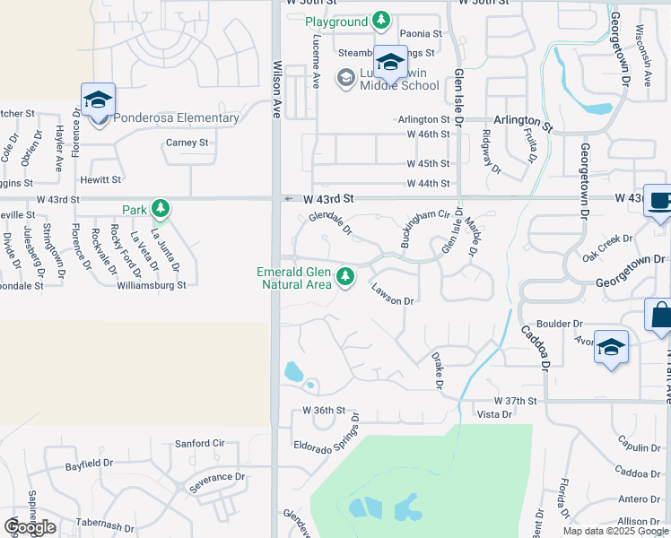 map of restaurants, bars, coffee shops, grocery stores, and more near 2609 Lochbuie Circle in Loveland