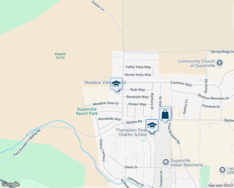 map of restaurants, bars, coffee shops, grocery stores, and more near 1200 Paiute Lane in Susanville