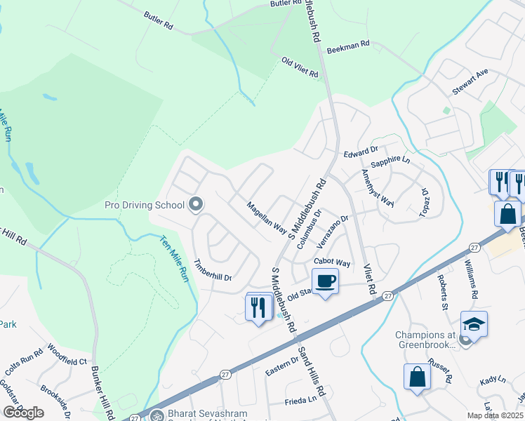 map of restaurants, bars, coffee shops, grocery stores, and more near 16 Magellan Way in Franklin Park