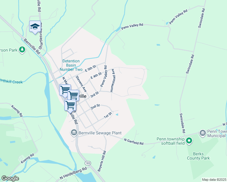 map of restaurants, bars, coffee shops, grocery stores, and more near 315 Homestead Avenue in Bernville