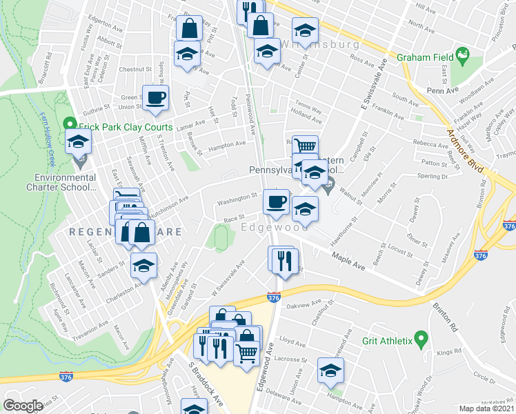 map of restaurants, bars, coffee shops, grocery stores, and more near 100 Race Street in Pittsburgh