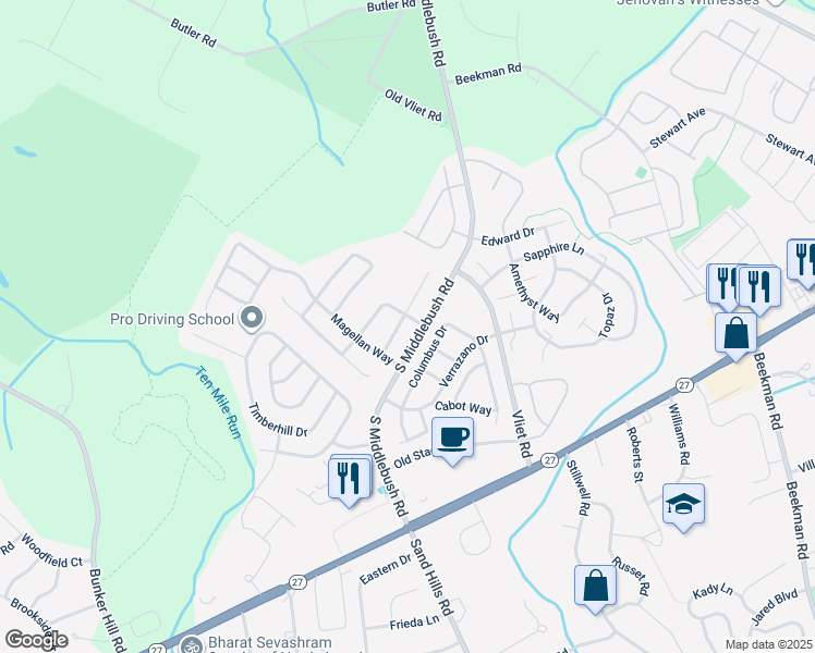 map of restaurants, bars, coffee shops, grocery stores, and more near 28 Balboa Lane in Franklin Township