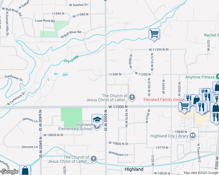 map of restaurants, bars, coffee shops, grocery stores, and more near 11124 North 6000 West in Highland