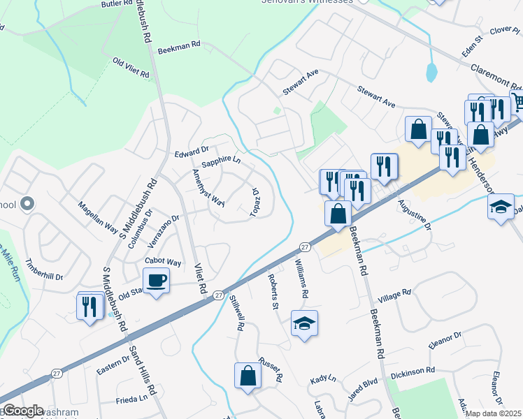 map of restaurants, bars, coffee shops, grocery stores, and more near 216 Sapphire Lane in Franklin Township