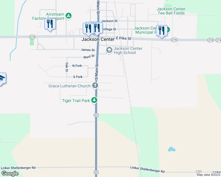map of restaurants, bars, coffee shops, grocery stores, and more near 212 Cole Street in Jackson Center