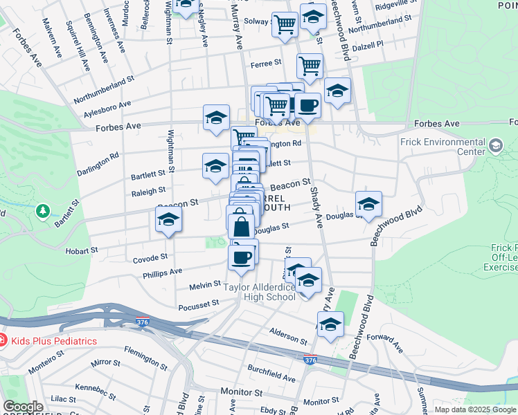 map of restaurants, bars, coffee shops, grocery stores, and more near 5815 Hobart Street in Pittsburgh