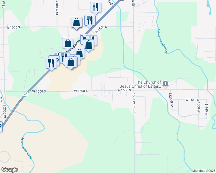map of restaurants, bars, coffee shops, grocery stores, and more near 1662 West 1500 South in Vernal